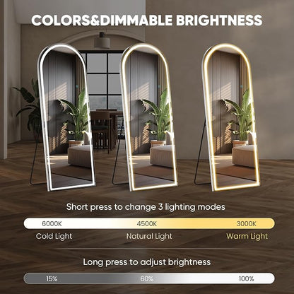 DUMOS Arched LED Full Length Floor Mirror, 3 Color Lighting, Hanging or Leaning - Image 3