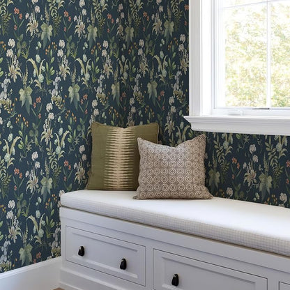 Simon&Siff Vintage Peel and Stick Wallpaper Blue Floral Wallpaper Wildflowers - Image 6