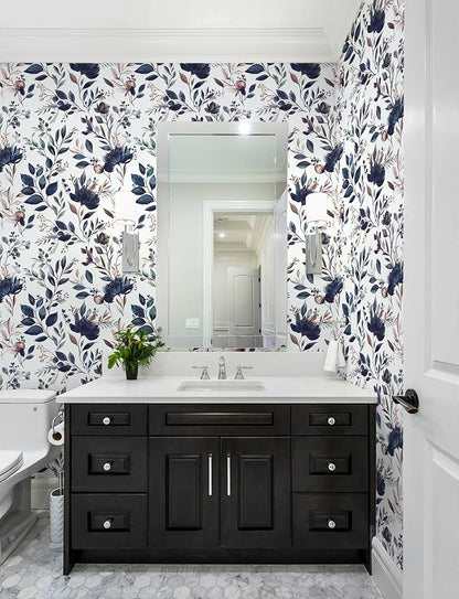 Yasinet Navy Blue Peel and Stick Wallpaper Blue Floral Wallpaper Vintage - Image 8