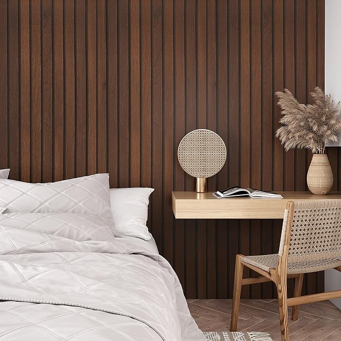VEELIKE Walnut Wooden Slat Wallpaper Peel and Stick Waterproof Dark Wood - Image 2