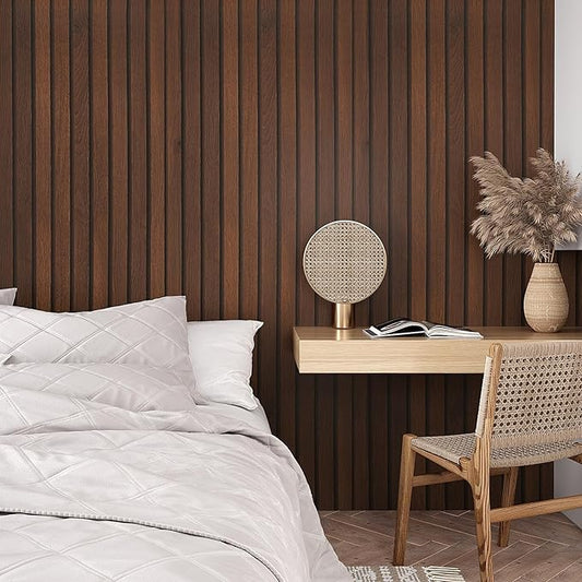 VEELIKE Walnut Wooden Slat Wallpaper Peel and Stick Waterproof Dark Wood - Image 2