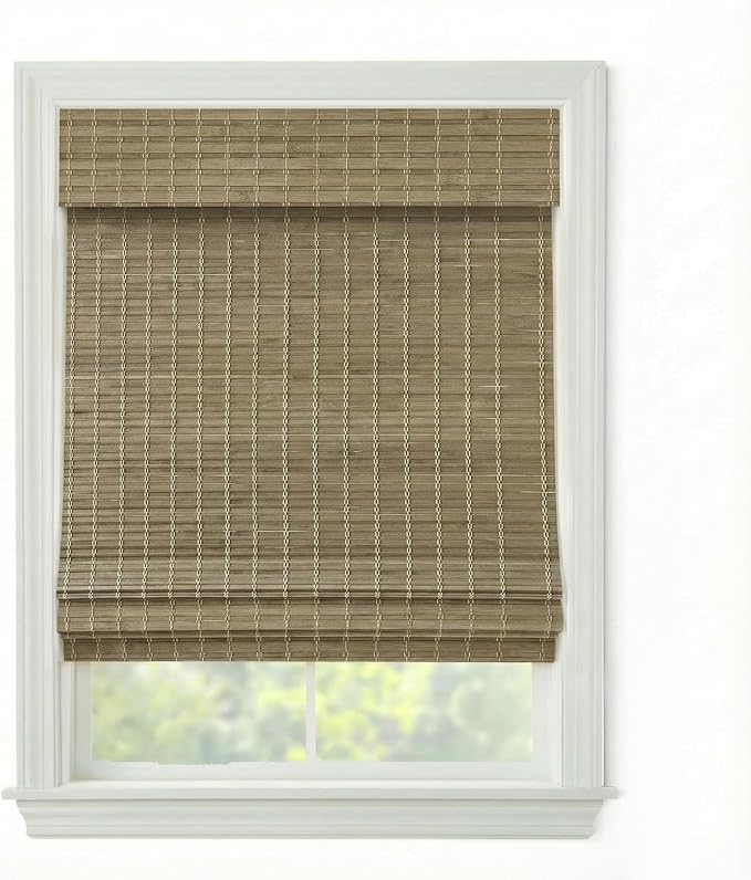 Cordless Woven Wood Roman Shades, 44W x 48H, Eastfield Ash, Sizes 20-72 Wide by FirstRateBlinds