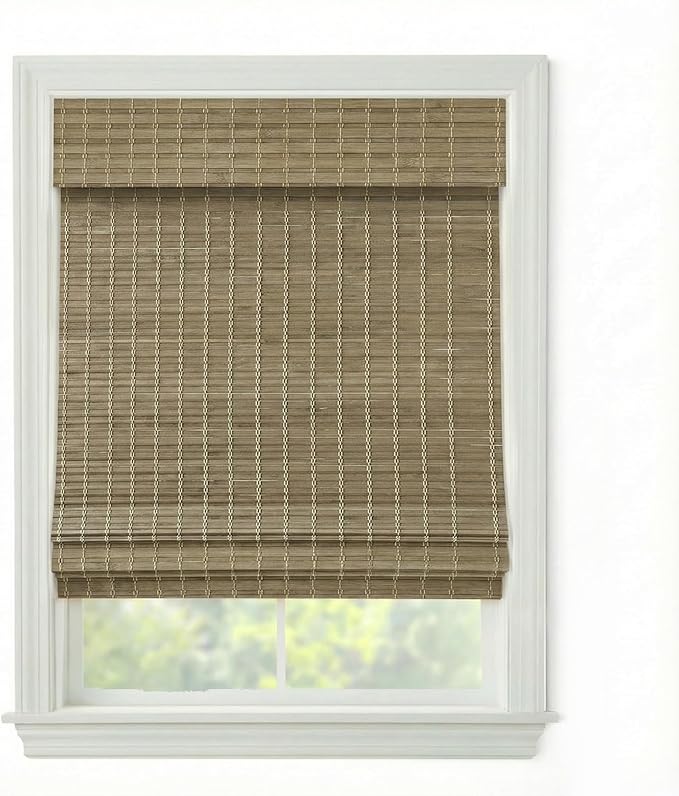 Cordless Woven Wood Roman Shades, 42W x 60H, Eastfield Ash, Sizes 20-72 Wide by FirstRateBlinds