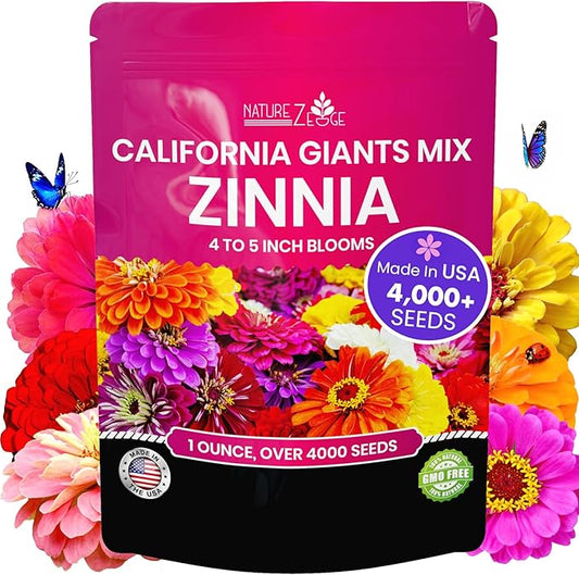 NatureZ Edge Zinnia Seeds for Planting Outdoors – California Giants Flower Seeds, Bulk Semillas de Flores para Sembrar, 1 Oz