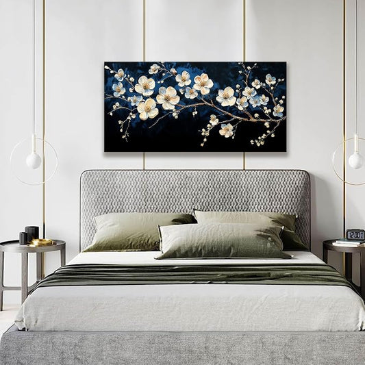 Suconvng Black Wall Art Minimalist Canvas Wall Art Decor White Flower Wall Art - Image 2