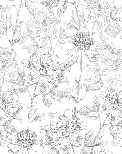 JiffDiff Peel and Stick Wallpaper Black and White Floral Wall Paper 17.3" x by wallpaper