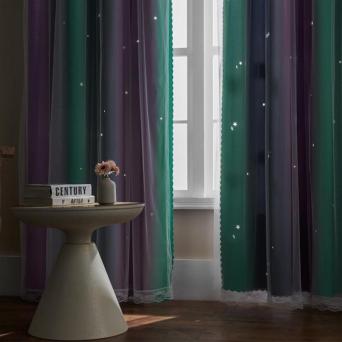 XiDi Curtains for Bedroom Decor, Rainbow Purplgreen grey52/54 - Image 5