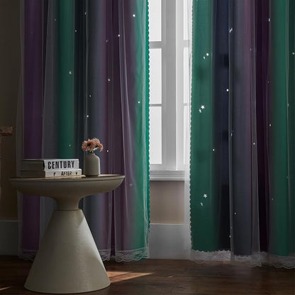 XiDi Curtains for Bedroom Decor, Rainbow Purplgreen grey34/45 - Image 5