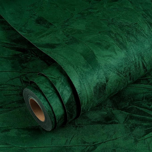 YENHOME 30"X118" Vintage Green Velvet Wallpaper Peel and Stick Dark Green by Yenhome