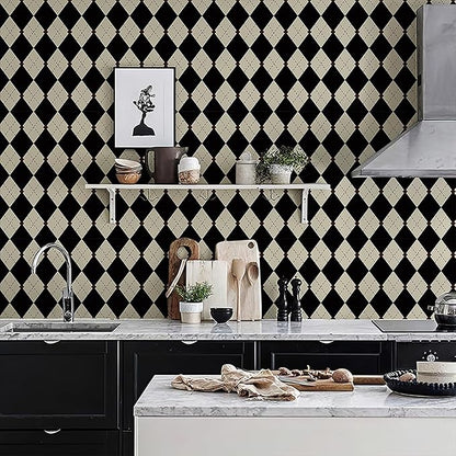 Simon&Siff Retro Peel and Stick Wallpaper Black and White Cream Wallpaper - Image 8