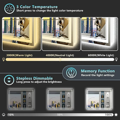40x36 LED Bathroom Mirror with Lights, Backlit and Front Lit Anti-Fog Lighted - Image 4