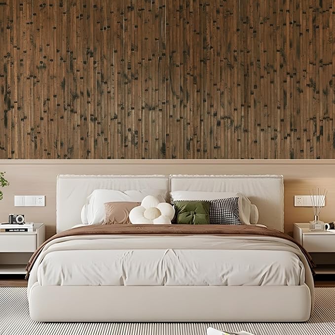 OUZUGIE 1 Pack 96x48 Inch Natural Bamboo Wall Panel – Brown Burned Pole Wrap - Image 8