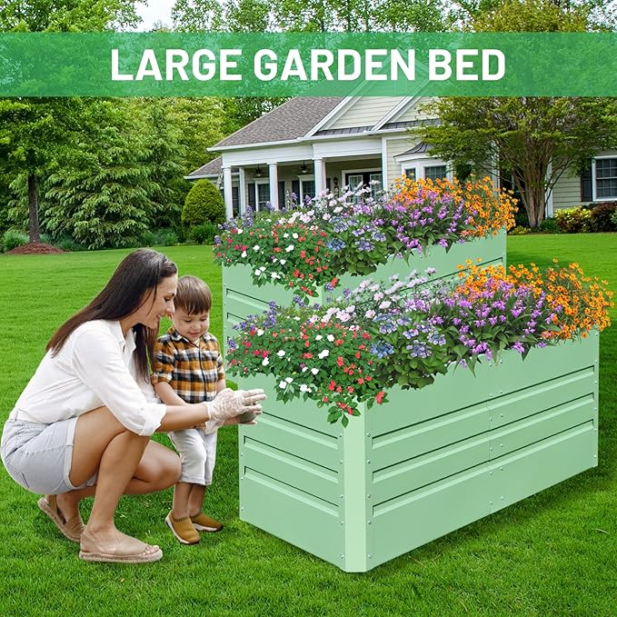 SnugNiture 2 Pcs 4x2x2FT Raised Garden Bed Galvanized Planter Garden Boxes Outdoor, Deep Root Planter Raised Bed for Vegetables Flowers Herbs,Green