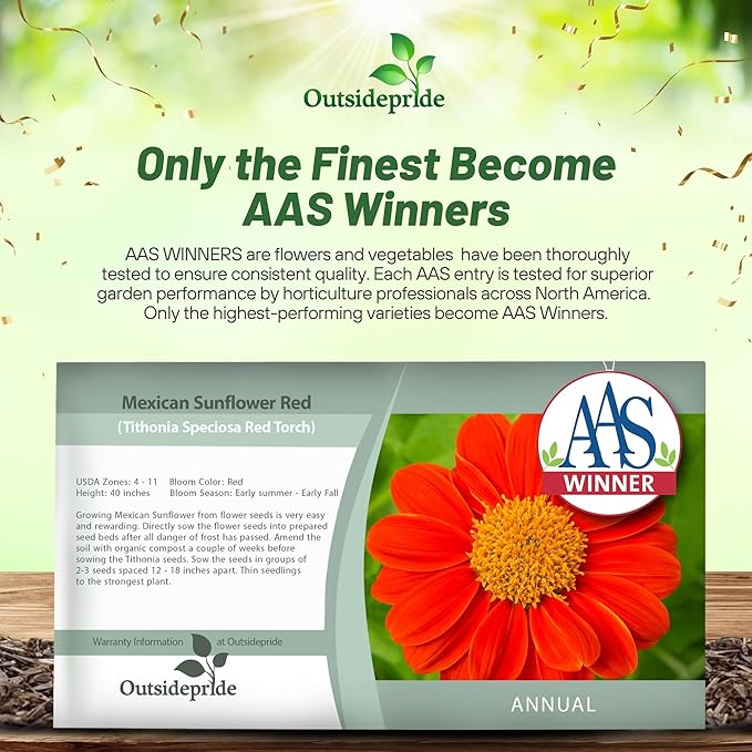 Outsidepride Red Torch Mexican Sunflower Seeds - 2000 Seeds Annual Tithonia, Fast-Growing, Heat & Drought-Tolerant Flower Seeds for Pollinator Gardens, Landscapes, & Flower Arrangements (AAS Winner)