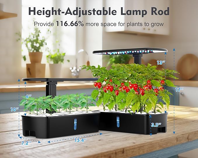 Hydroponics Growing System Kit 12 Pods Indoor Garden, Hydroponic Herb Garden Kit Indoor with LED Grow Light, Smart Indoor Garden, Adjustable Height, Auto Timer, Quiet Pump, Gift for Mom Women, Black