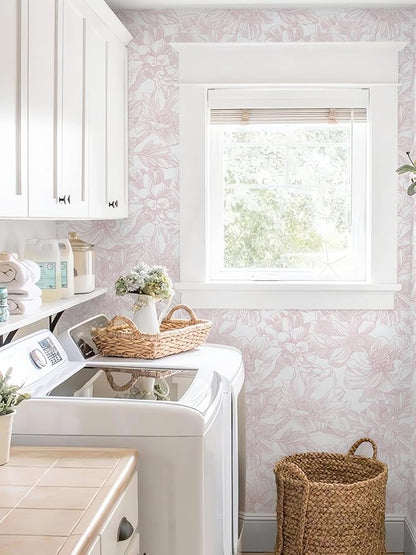 Ismoon Large Floral Peel and Stick Wallpaper Boho White/Pink Contact Paper - Image 6