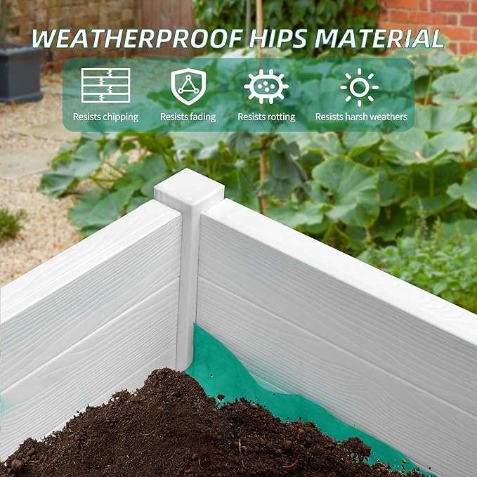 YITAHOME 48x18x30in Raised Garden Bed, Weather Resistant Poly Lumber Planter Box with Legs & Storage Shelf, Elevated Garden Bed for Yard, Garden, Balcony - White