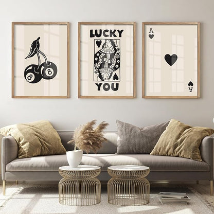 Heiple Framed Set of 3 Poker Wall Art Lucky You Poster, Trendy Retro Print Wall - Image 7