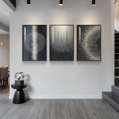 Large Framed Black Silver Modern Abstract Wall Art - Image 4