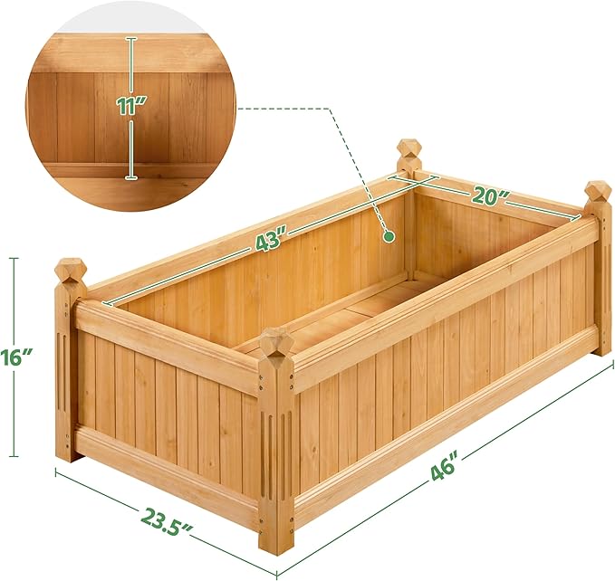 Yaheetech 46″ L × 23.5″ W × 16″ H Wooden Raised Garden Bed, Horticulture Wood Rectangular Garden Planter Outdoor, Raised Planter Box for Yard/Greenhouse/Vegetable/Flower/Herbs, Light Brown