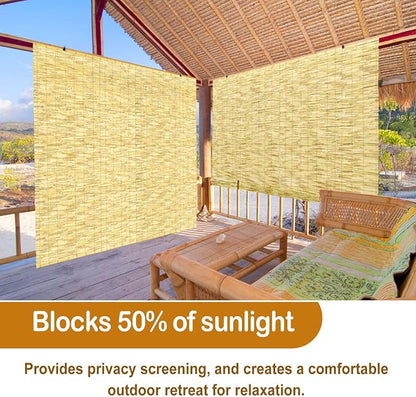 DoubleFill 2 Pcs Bamboo Shades Outdoor Reed Roll up Blinds 72" W x 72" H - Image 6