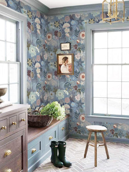 Ismoon Floral Peel and Stick Wallpaper Vintage Blue Contact Paper Jellyfish - Image 4