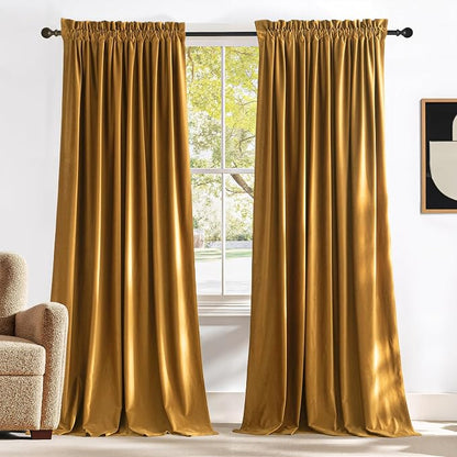 NICETOWN Mustard Gold Velvet Curtains 96 inch Long by NICETOWN