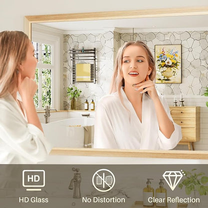 48x32 Inch Bathroom Mirror for Wall, Anti-Rust Oak Wood Grain Metal Framed - Image 6