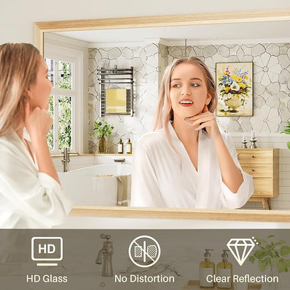 55x30 Inch Bathroom Mirror for Wall, Anti-Rust Oak Wood Grain Metal Framed - Image 6