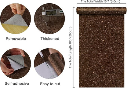 CHIHUT Dark Brown Glitter Peel and Stick Wallpaper Brown Glitter Contact Paper - Image 2