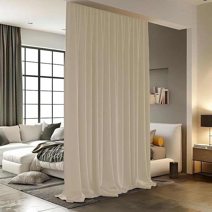 Room Divider Curtains for Ceiling Track Rod, 15 ft Wide x 7 ft Tall, Cream Beige by RoomDarkning