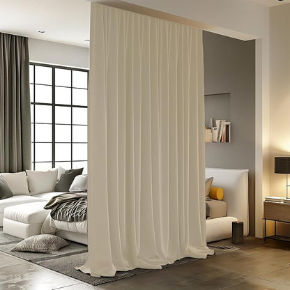 Room Divider Curtain, 8.3 ft Wide x 7 ft Tall, Cream Beige, 1 Panel, Noise by RoomDarkning
