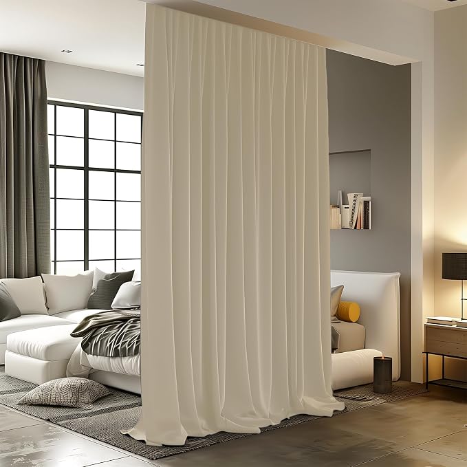 Room Divider Curtains for Ceiling Track Rod, 15 ft Wide x 7 ft Tall, Cream Beige by RoomDarkning
