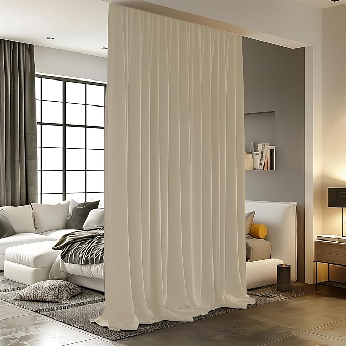 Room Divider Curtains for Ceiling Track Rod, 10 ft Wide x 9 ft Tall, Cream Beige by RoomDarkning
