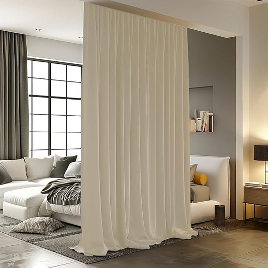 Room Divider Curtains for Ceiling Track Rod, 10 ft Wide x 9 ft Tall, Cream Beige by RoomDarkning