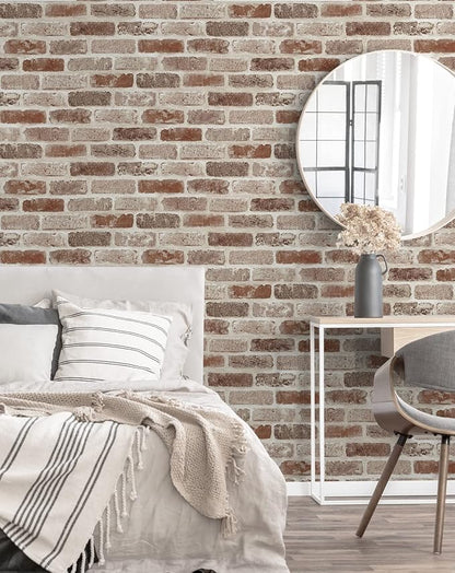 NextWall Washed Faux Brick Peel and Stick Wallpaper - Image 5