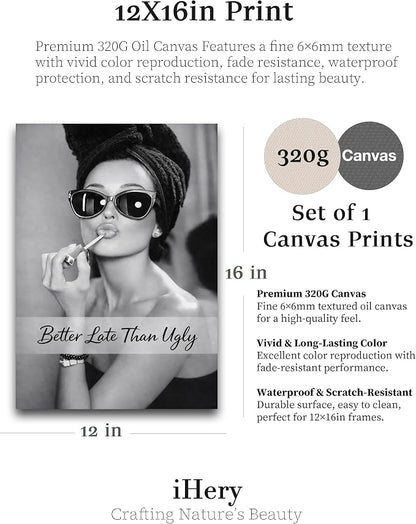iHery Unframed 12x16 in Audrey Hepburn Vintage Makeup Canvas Print, Better Late - Image 3