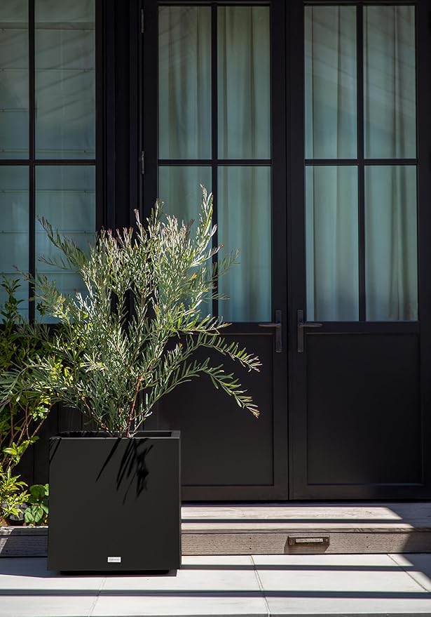 Veradek Block Series Cube Plastic Planter - Large Square Planter for Indoor or Outdoor Patio/Garden | Durable All-Weather Use with Drainage Holes | Modern Décor for Tall Plants, Trees, Flowers