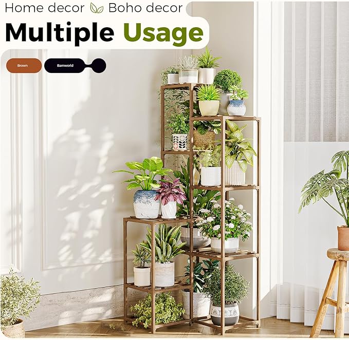 Bamworld Plant Stand Indoor Outdoor Corner Plant Shelf 54.7" Tall Plant Table Wood Large Plant Holder for Multiple Plants Patio Balcony Garden Office Home Decor