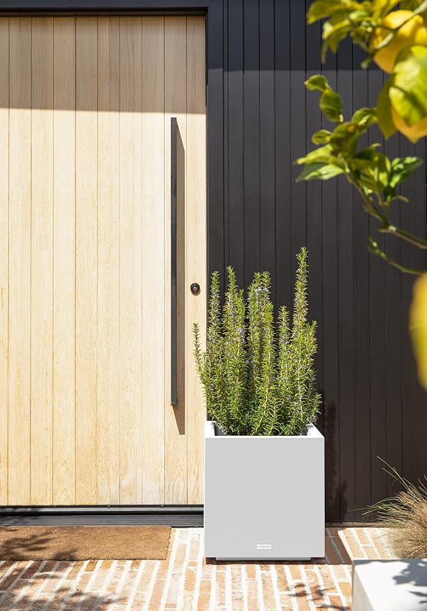 Veradek Block Series Cube Plastic Planter - Large Square Planter for Indoor or Outdoor Patio/Garden | Durable All-Weather Use with Drainage Holes | Modern Décor for Tall Plants, Trees, Flowers