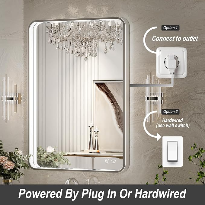 LED Bathroom Mirror with Lights, 24x32 Inch Brushed Silver Framed Lighted - Image 5