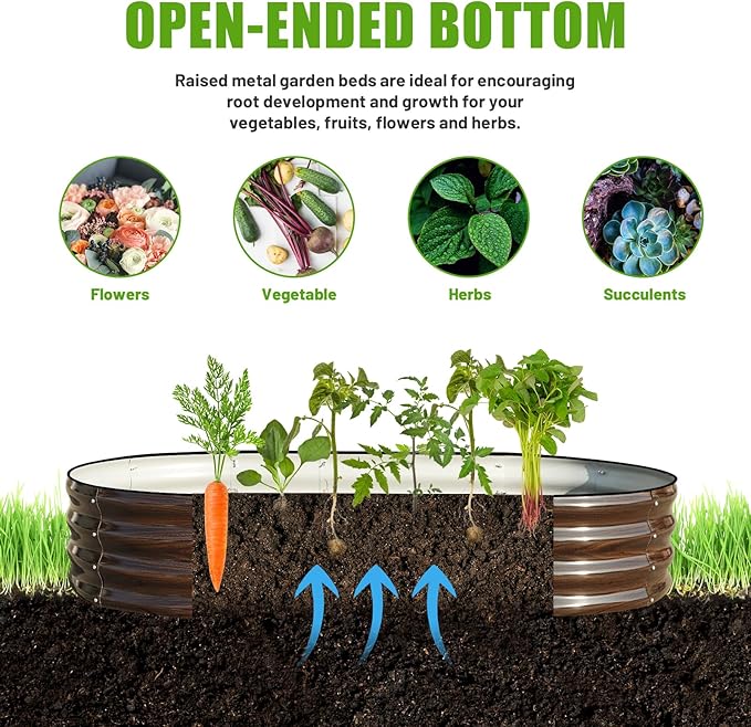 SnugNiture 6x3x1ft Raised Garden Bed Kit, Outdoor Oval Metal Garden Planter, Ground Planter Box for Gardening Vegetables Flowers, Brown