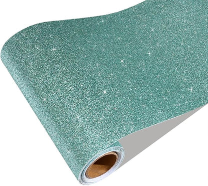 CRE8TIVE 8"x354" Light Teal Glitter Wallpaper Border Peel and Stick Wall Border by CRE8TIVE