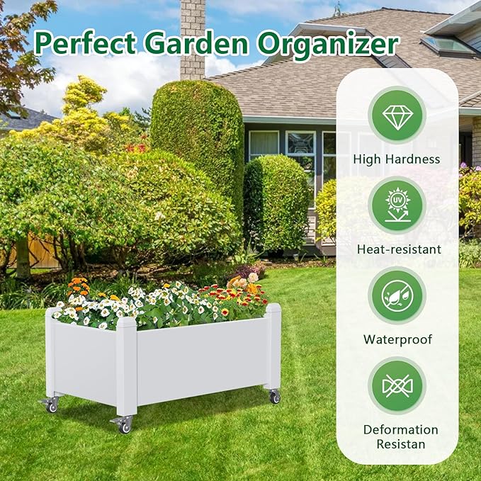 Elevated Raised Garden Bed with Legs,Outdoor Large Resin Patio Planter Box Stand Divisible with Drain Plug,Water Monitor for Plants Vegetables Flowers Fruits(Ashen)
