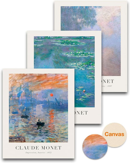 HesenDot Unframed Claude Monet Wall Art Set of 3, 12x16in Water Lilies by HesenDot
