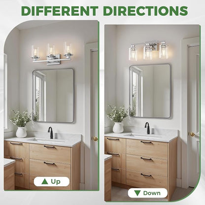 DORESshop 17 Inch Bathroom Light Fixtures, 3-Light Chrome Bathroom Lighting - Image 6