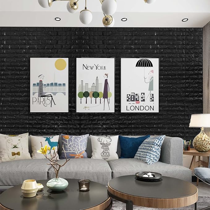 YU LI 3DH 3D Wall Panels Peel and Stick 30PCS Black Foam Brick Wallpaper - Image 2
