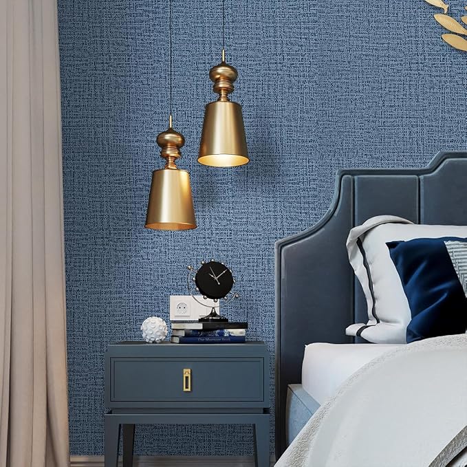 Blue Wallpaper Grasscloth Peel and Stick Wallpaper 17.7inch x 196.8inch - Image 6