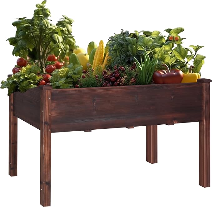 MUPATER 4' x 2' Raised Garden Bed, Raised Garden Bed with Four Legs & Elevated Planter Box and Drainage Holes for Herbs and Vegetables, Outdoor and Indoor, Rustic