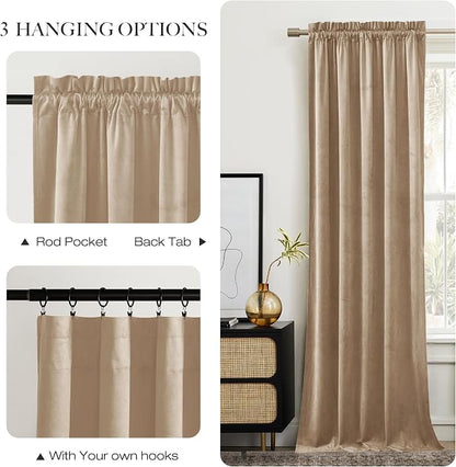 NICETOWN Beige Velvet Curtains 84 inches 2 Panels Set, Thermal Insulated Heavy - Image 5